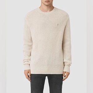 All Saints Lymore Ramskull Merino Wool Blend Crewneck Knit Sweater / Ecru